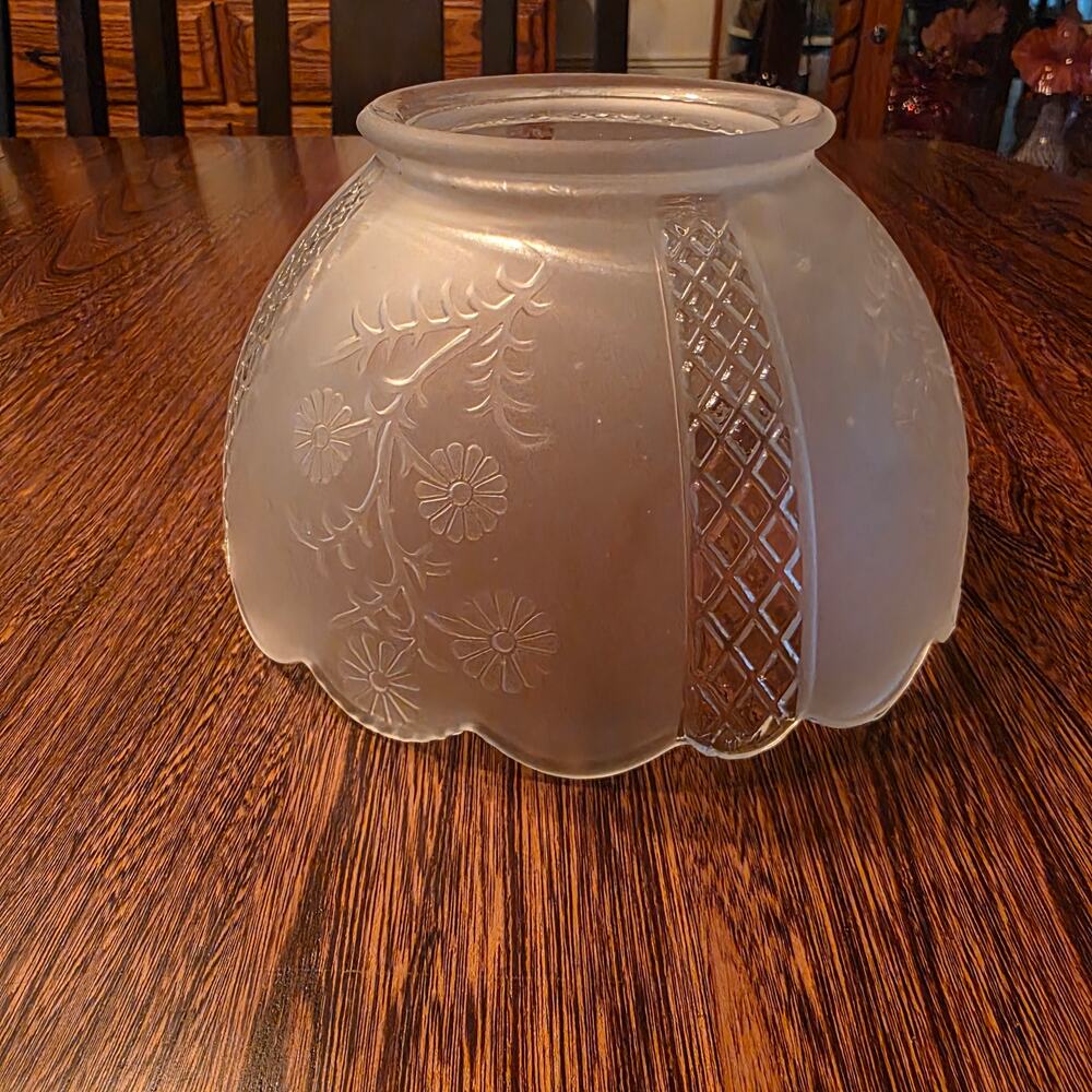3-Vtg Glass Lamp Shade Gasolier Chandelier 4" Floral Victorian Art Deco Frosted